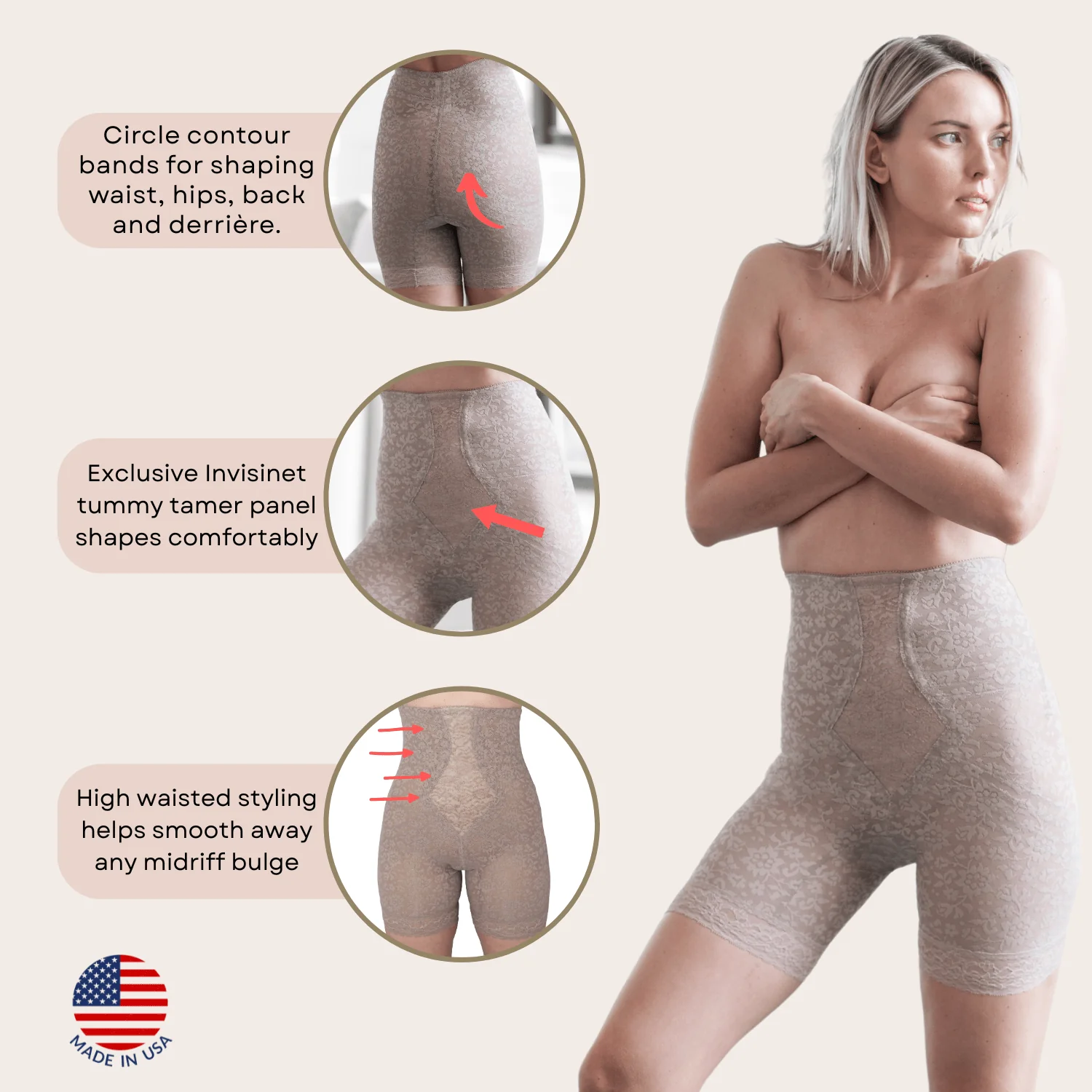 Style 6207 |  No Roll High Waist Lace Thigh Slimmer with Extra Firm Support - Image 37