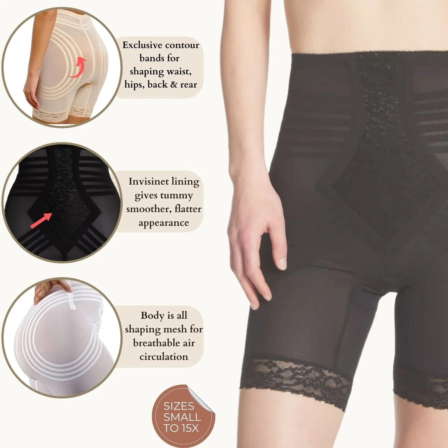 Style 6209 | Breathable High Waist Thigh Slimmer | No Roll Power Mesh Hourglass Shaper |  Firm to Extra Firm Support - Image 4