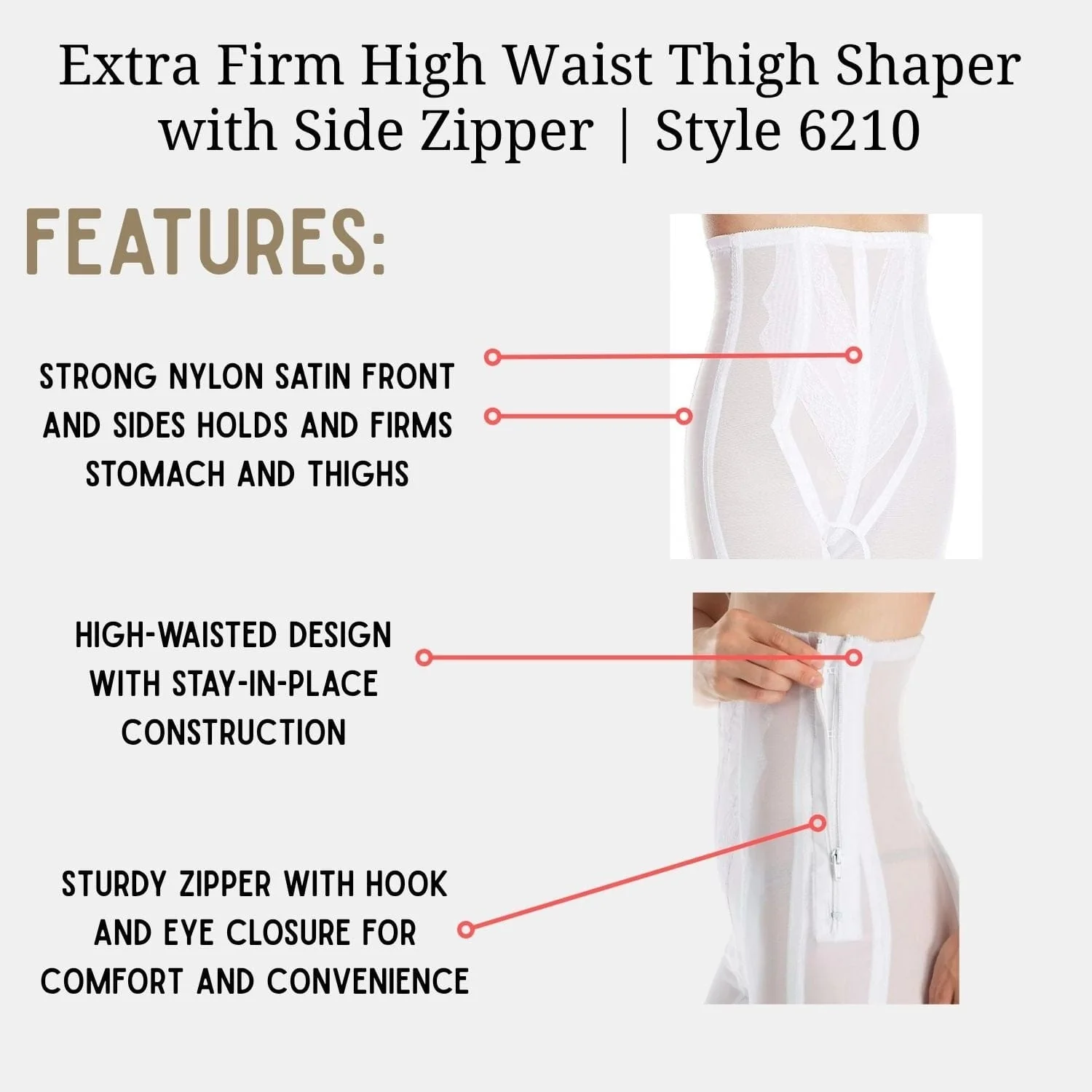 Style 6210 | High Waist Long Leg Shaper with Side Zipper |  Extra Firm Control - Image 9