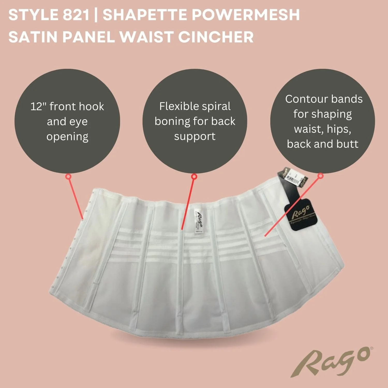 Style 821 | Shapette Powermesh Satin Panel Waist Cincher - Image 14