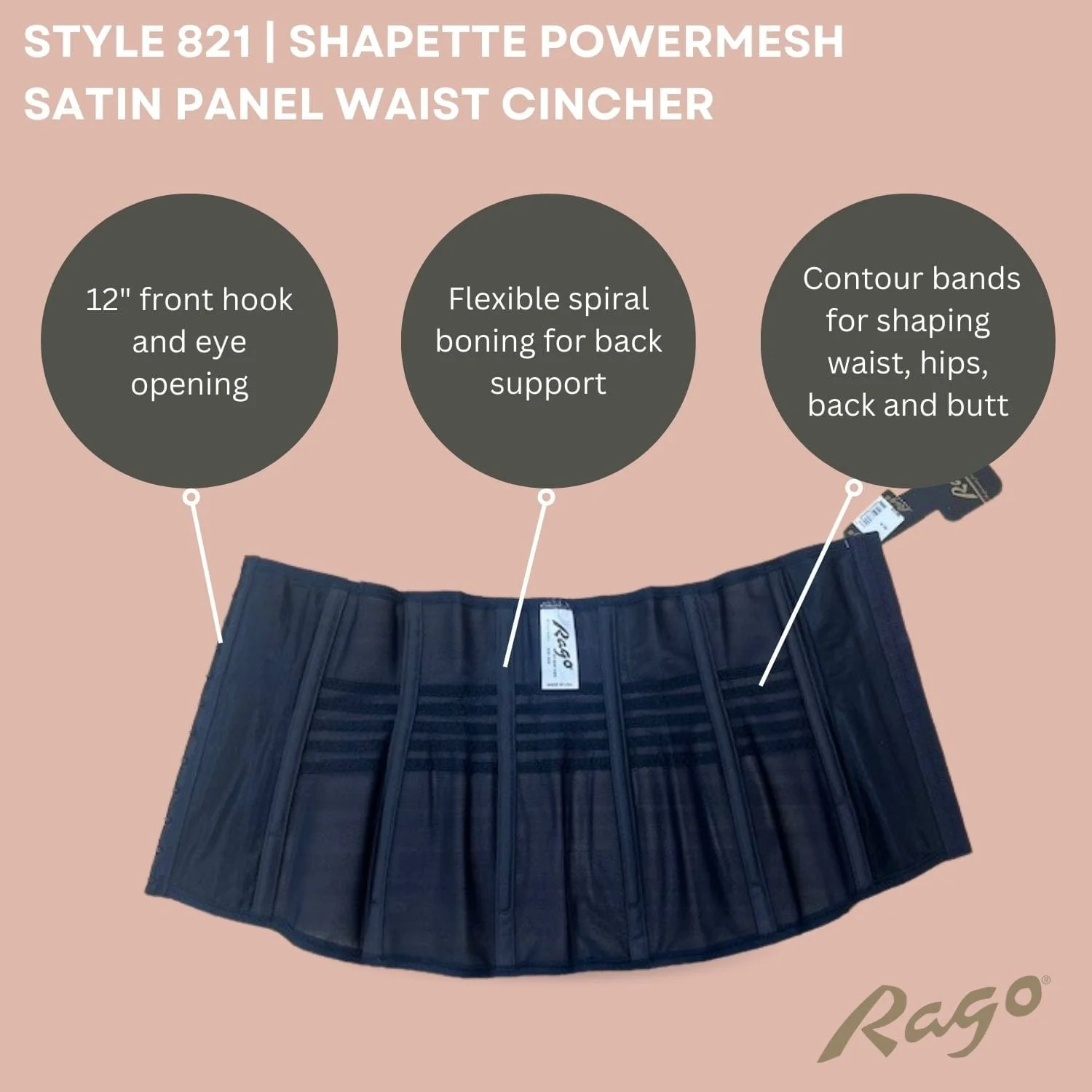 Style 821 | Shapette Powermesh Satin Panel Waist Cincher - Image 31