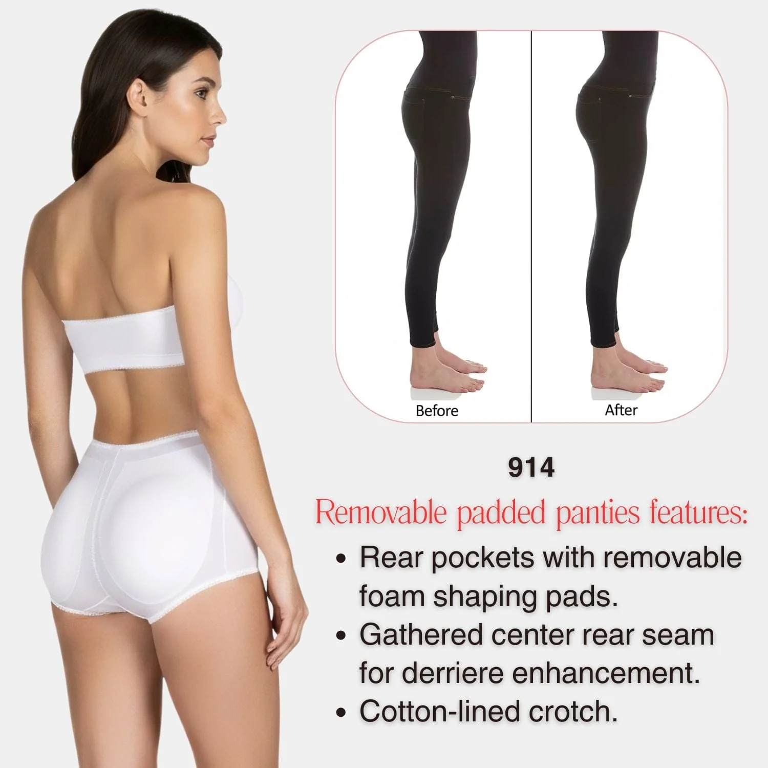 Padded Panty Brief Light Shaping (Removable Pads) | Style 914 - Image 25