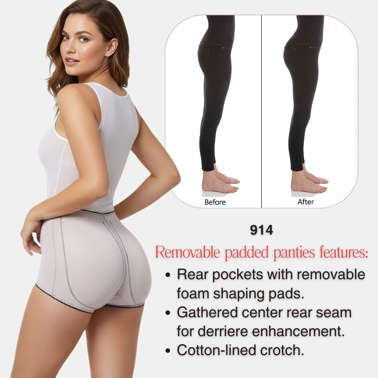 Padded Panty Brief Light Shaping (Removable Pads) | Style 914 - Image 29