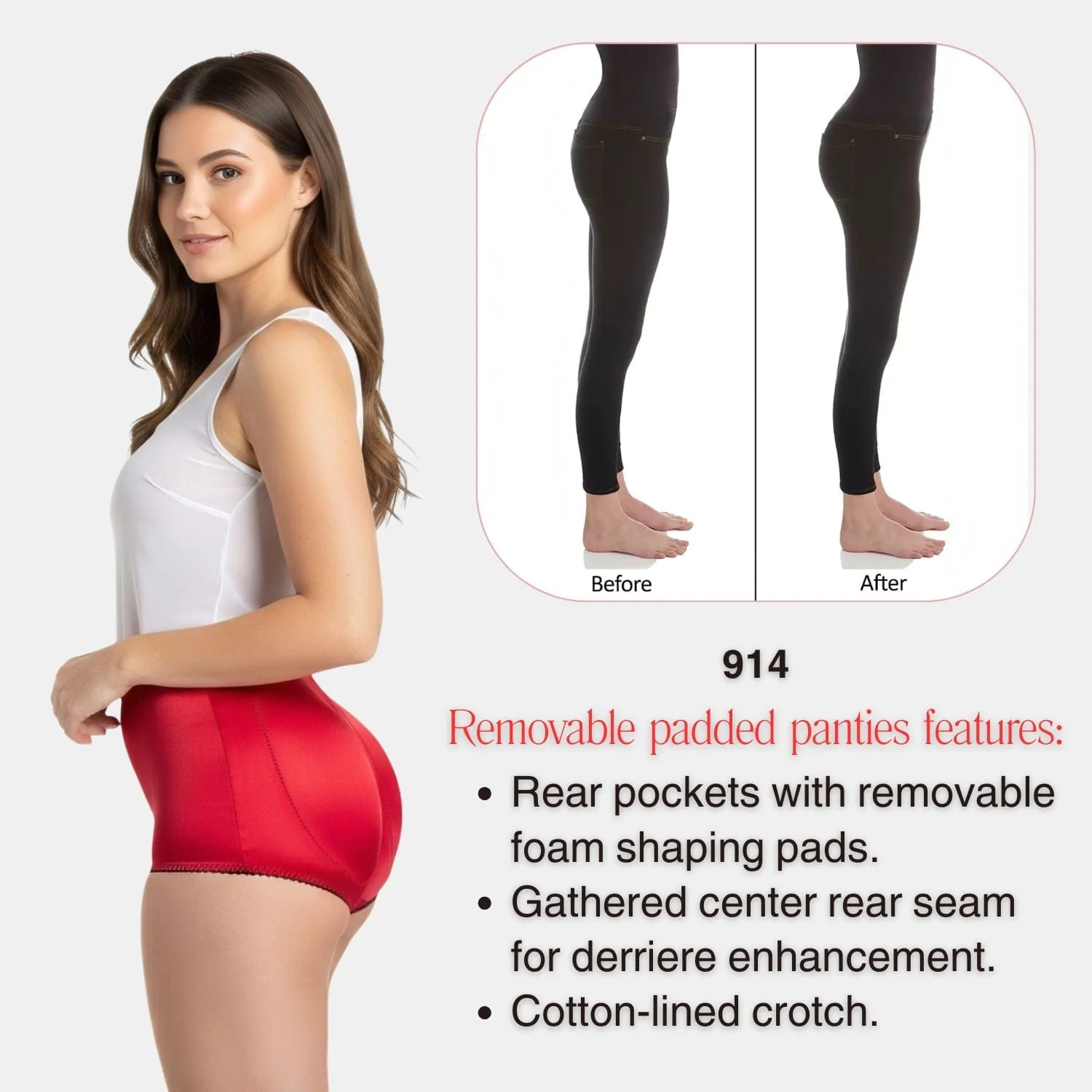 Padded Panty Brief Light Shaping (Removable Pads) | Style 914 - Image 9