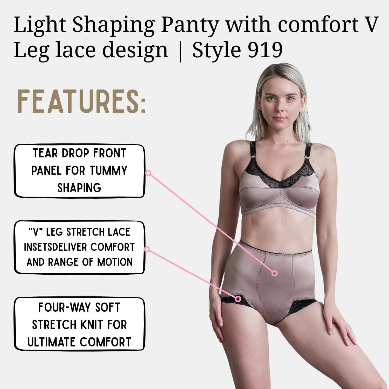 Light Shaping Panty with comfort V Leg lace design | Style 919 - Image 24