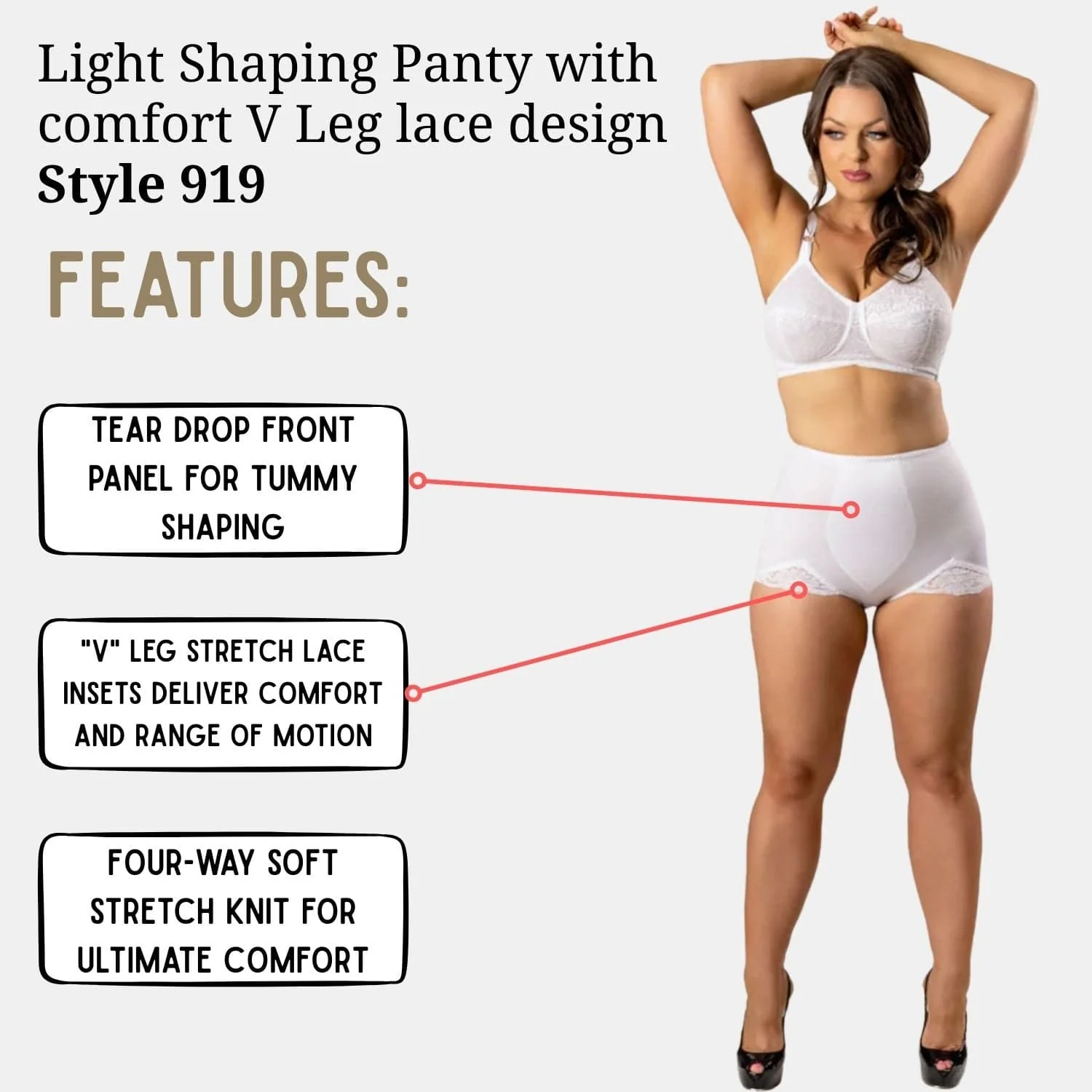 Light Shaping Panty with comfort V Leg lace design | Style 919 - Image 4