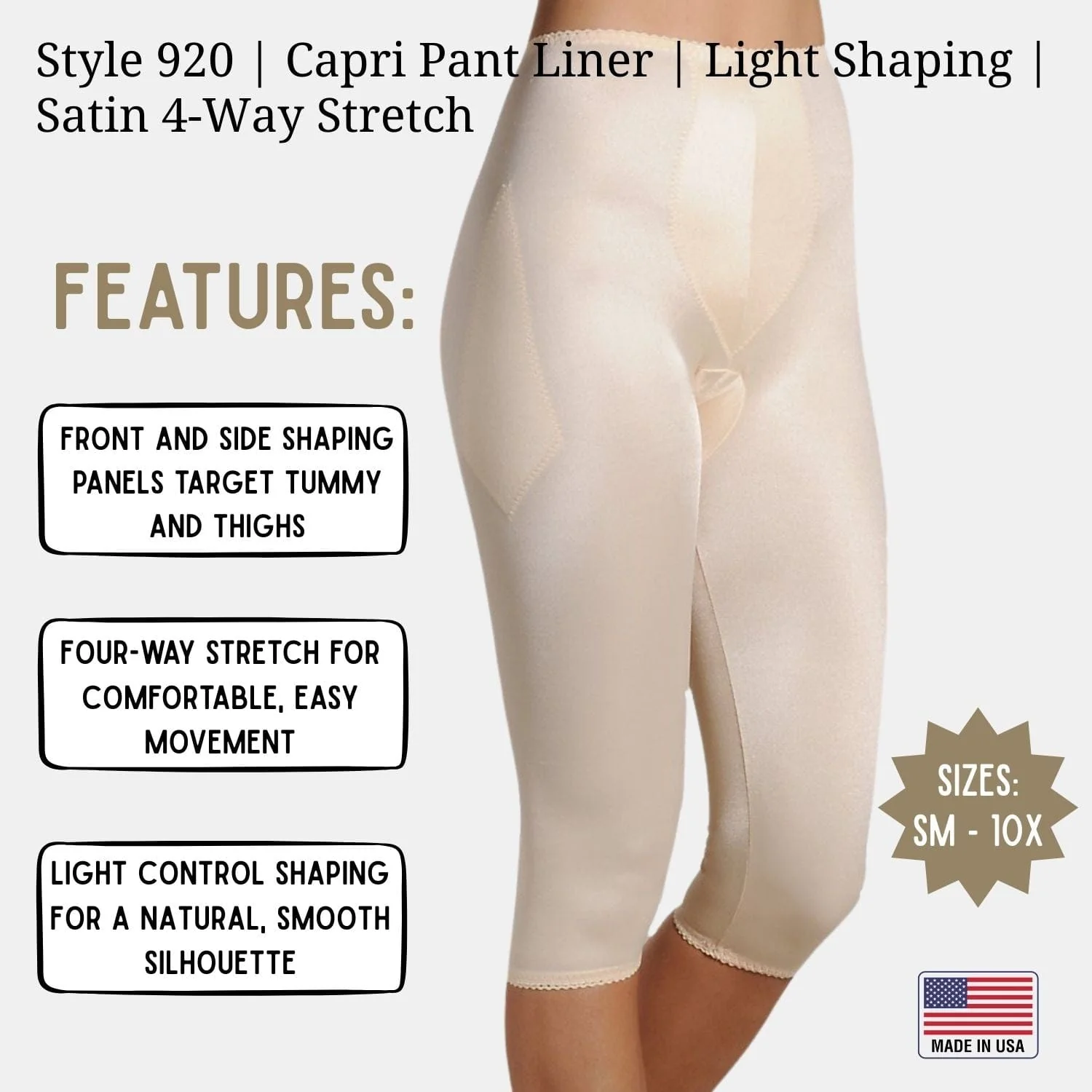 Style 920 | Capri Pant Liner Light Shaping | Satin 4-Way Stretch - Image 17